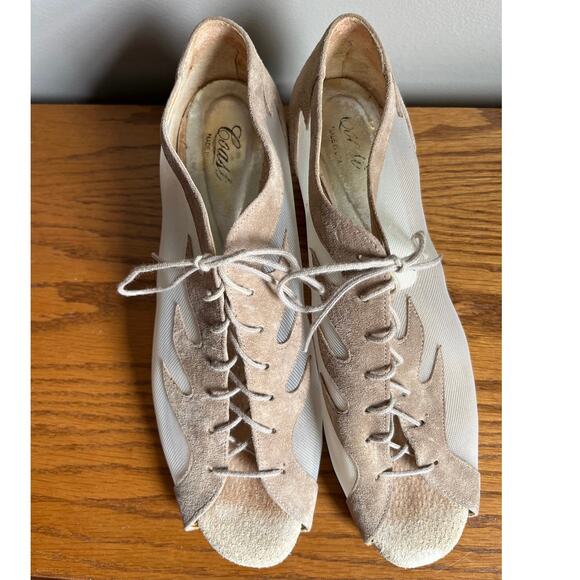 Coast Diva II Professional Ballroom Dance Heels Shoes Mesh Beige Suede Size 10 - Picture 2 of 7